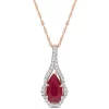 Discount 🛒 1.65 ct. t.g.w. Ruby and 1/4 ct. t.w. Diamond Halo Pendant with Chain in 14K Rose Gold by Belk & Co. 😀
