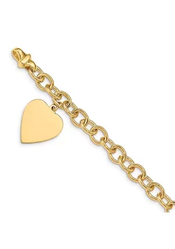Wholesale 😀 14K Yellow Gold 8.5-inch Polished Link with Heart Charm Bracelet by Belk & Co. 🔥 -DealsBelk & Co. Store Belk 38799