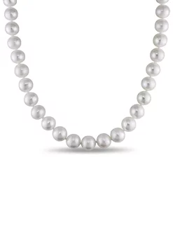 Buy 👏 10.5-11.5 MM Semi-Round Freshwater Cultured Pearl Strand Necklace with 14k White Gold and Diamond Clasp by Belk & Co. 🎉