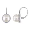 Flash Sale 😉 9.5-10 Millimeter Cultured Freshwater Pearl and 1/3 ct. t.w. Diamond Halo Earrings in 14k White Gold by Belk & Co. 🔥