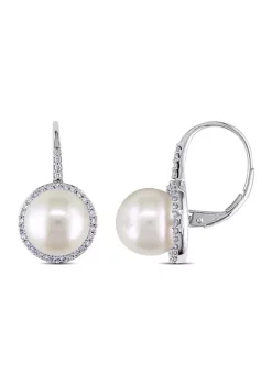 Flash Sale 😉 9.5-10 Millimeter Cultured Freshwater Pearl and 1/3 ct. t.w. Diamond Halo Earrings in 14k White Gold by Belk & Co. 🔥 -DealsBelk & Co. Store Belk 38822