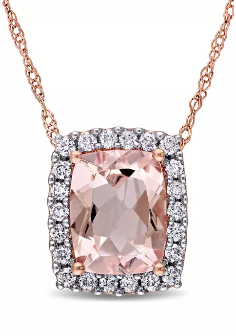 Brand new 🎉 1.75 ct. t.w. Morganite and 1/4 ct. t.w. Diamond Halo Necklace in 14k Rose Gold by Belk & Co. ✨ 5 Brand new 🎉 1.75 ct. t.w. Morganite and 1/4 ct. t.w. Diamond Halo Necklace in 14k Rose Gold by Belk & Co. ✨ - Image 5