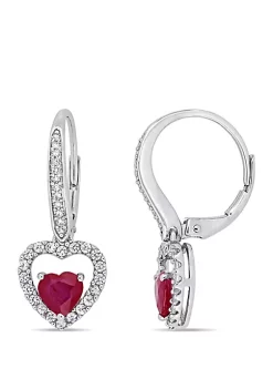 Buy 🔔 1.15 ct. t.w. Ruby, 2/5 ct. t.w. White Sapphire and 1/10 ct. t.w. Diamond Heart Earrings in 14k White Gold by Belk & Co. 🧨