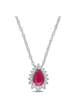 Promo 👏 1/2 ct. t.g.w. Ruby and 1/8 ct. t.w. Diamond Graduated Halo Pendant with Chain in 14K White Gold by Belk & Co. ✨