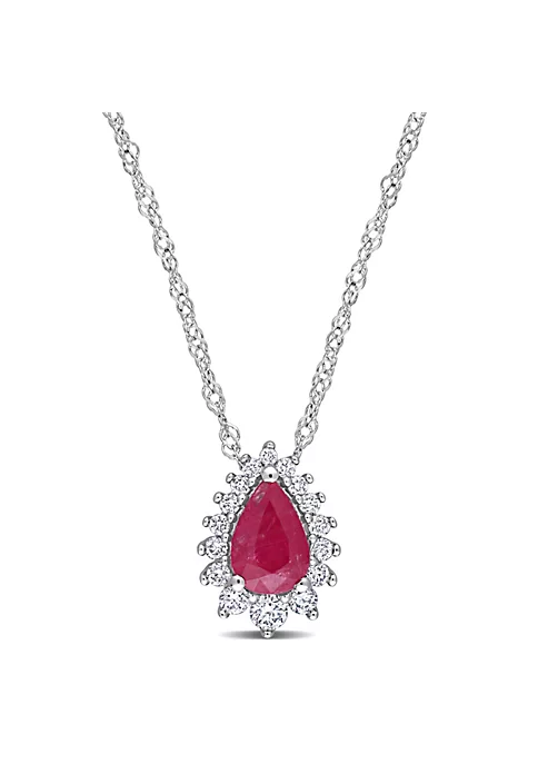 Promo ๐ 1/2 ct. t.g.w. Ruby and 1/8 ct. t.w. Diamond Graduated Halo Pendant with Chain in 14K White Gold by Belk & Co. โจ 4 Promo ๐ 1/2 ct. t.g.w. Ruby and 1/8 ct. t.w. Diamond Graduated Halo Pendant with Chain in 14K White Gold by Belk & Co. โจ - Image 4