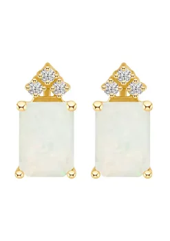 Outlet 🧨 14K Gold 8x6 Emerald Cut Opal 1/8 Cttw Diamond Earrings by Belk & Co. 🔥 -DealsBelk & Co. Store Belk 38888