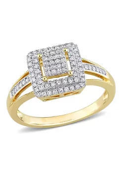 New 🥰 1/4 ct. t.w. Diamond Double Halo Square Cluster Ring in 10K Yellow Gold by Belk & Co. 🎉 -DealsBelk & Co. Store Belk 38901