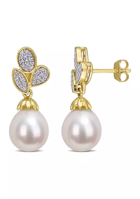 New ๐ 9-9.5 Millimeter Freshwater Cultured Pearl and 1/5 ct. t.w. Diamond Floral Drop Earrings in 10k Yellow Gold by Belk & Co. โ 1 New ๐ 9-9.5 Millimeter Freshwater Cultured Pearl and 1/5 ct. t.w. Diamond Floral Drop Earrings in 10k Yellow Gold by Belk & Co. โ
