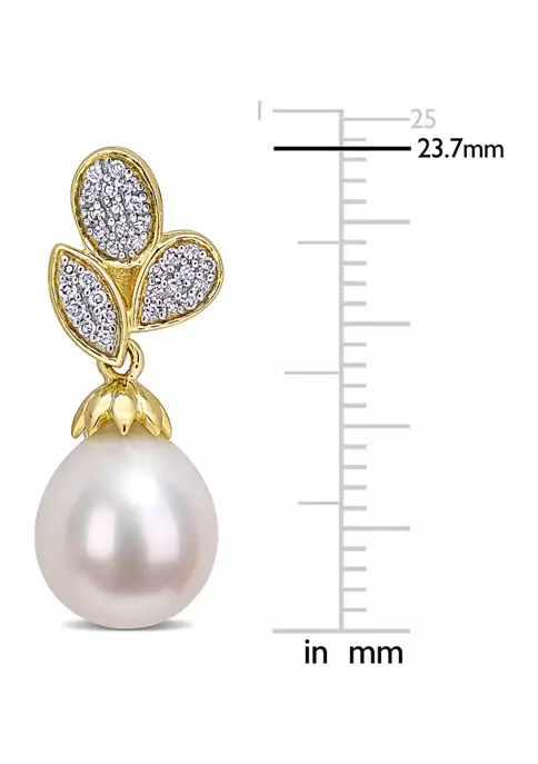 New ๐ 9-9.5 Millimeter Freshwater Cultured Pearl and 1/5 ct. t.w. Diamond Floral Drop Earrings in 10k Yellow Gold by Belk & Co. โ 2 New ๐ 9-9.5 Millimeter Freshwater Cultured Pearl and 1/5 ct. t.w. Diamond Floral Drop Earrings in 10k Yellow Gold by Belk & Co. โ - Image 2