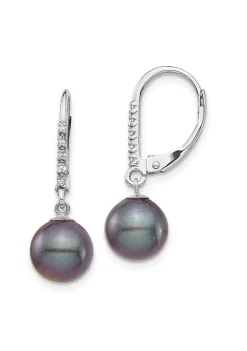 Wholesale 😉 0.05 ct. t.w. Diamond and 8-9mm Round Freshwater Cultured Pearl Leverback Earrings in 14K White Gold by Belk & Co. 👍 -DealsBelk & Co. Store Belk 38942
