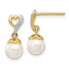Best Pirce 😉 0.012 ct. t.w. Diamond and 7x5mm Teardrop Freshwater Cultured Pearl Heart Dangle Earrings in 14K Yellow Gold by Belk & Co. 🛒