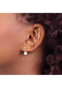 Best Pirce 😉 0.012 ct. t.w. Diamond and 7x5mm Teardrop Freshwater Cultured Pearl Heart Dangle Earrings in 14K Yellow Gold by Belk & Co. 🛒 -DealsBelk & Co. Store Belk 38958