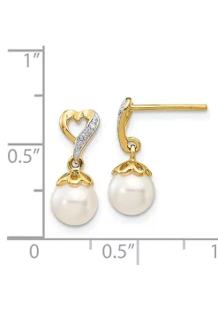 Best Pirce 😉 0.012 ct. t.w. Diamond and 7x5mm Teardrop Freshwater Cultured Pearl Heart Dangle Earrings in 14K Yellow Gold by Belk & Co. 🛒 -DealsBelk & Co. Store Belk 38959