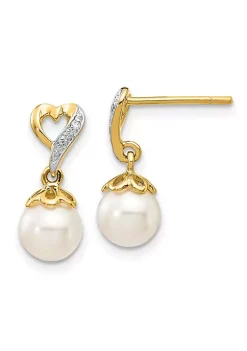 Best Pirce 😉 0.012 ct. t.w. Diamond and 7x5mm Teardrop Freshwater Cultured Pearl Heart Dangle Earrings in 14K Yellow Gold by Belk & Co. 🛒 -DealsBelk & Co. Store Belk 38960