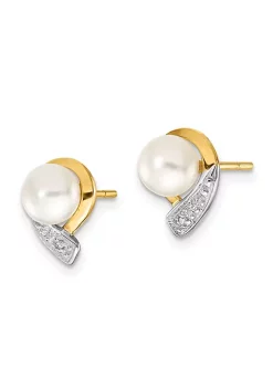 Top 10 🎁 0.01 ct. t.w. Diamond and 5-6mm White Button Freshwater Cultured Pearl Post Earrings in 14K Yellow Gold by Belk & Co. 💯 -DealsBelk & Co. Store Belk 38963