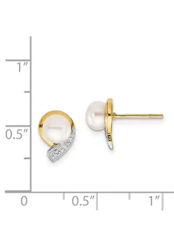 Top 10 🎁 0.01 ct. t.w. Diamond and 5-6mm White Button Freshwater Cultured Pearl Post Earrings in 14K Yellow Gold by Belk & Co. 💯 -DealsBelk & Co. Store Belk 38965