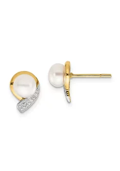 Top 10 🎁 0.01 ct. t.w. Diamond and 5-6mm White Button Freshwater Cultured Pearl Post Earrings in 14K Yellow Gold by Belk & Co. 💯 -DealsBelk & Co. Store Belk 38966