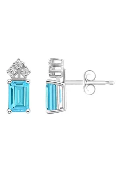 Best deal ⭐ 14K Gold 6x4 Emerald Cut Blue Topaz 1/8 Cttw Diamond Earrings by Belk & Co. 😍 -DealsBelk & Co. Store Belk 38977