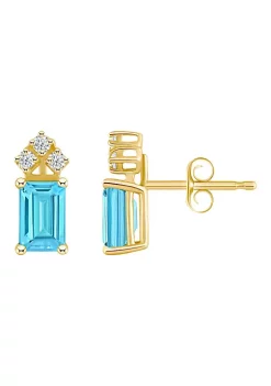 Best deal ⭐ 14K Gold 6x4 Emerald Cut Blue Topaz 1/8 Cttw Diamond Earrings by Belk & Co. 😍 -DealsBelk & Co. Store Belk 38978