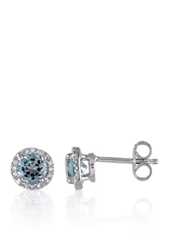 Hot Sale 🌟 Sterling Silver Blue Topaz and Diamond Earrings by Belk & Co. 🎁