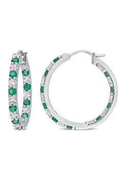Wholesale 🎁 Lab Created Created Emerald and Created White Sapphire Hoop Earrings in Sterling Silver by Belk & Co. 😍