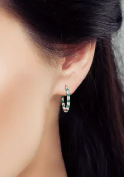 Wholesale 🎁 Lab Created Created Emerald and Created White Sapphire Hoop Earrings in Sterling Silver by Belk & Co. 😍 -DealsBelk & Co. Store Belk 39000