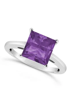 Flash Sale 😀 Sterling Silver 8mm Princess Cut Amethyst Solitaire Ring by Belk & Co. 👍