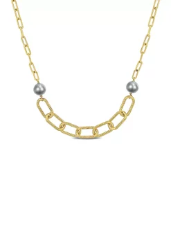 Promo 🛒 9-10mm Grey Cultured Freshwater Pearl Chain Bar Necklace in 18k Yellow Gold Plated Sterling Silver by Belk & Co. ❤️
