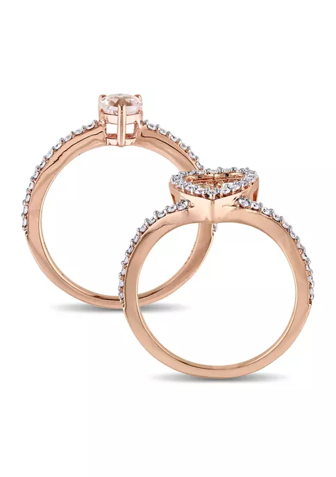 Outlet ⭐ 1/2 ct. t.w. Morganite and 1/2 ct. t.w. Diamond Halo Interlocking Bridal Ring Set in 10k Rose Gold by Belk & Co. 🤩 3 Outlet ⭐ 1/2 ct. t.w. Morganite and 1/2 ct. t.w. Diamond Halo Interlocking Bridal Ring Set in 10k Rose Gold by Belk & Co. 🤩 - Image 3