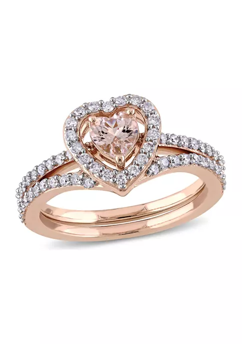 Outlet ⭐ 1/2 ct. t.w. Morganite and 1/2 ct. t.w. Diamond Halo Interlocking Bridal Ring Set in 10k Rose Gold by Belk & Co. 🤩 6 Outlet ⭐ 1/2 ct. t.w. Morganite and 1/2 ct. t.w. Diamond Halo Interlocking Bridal Ring Set in 10k Rose Gold by Belk & Co. 🤩 - Image 6