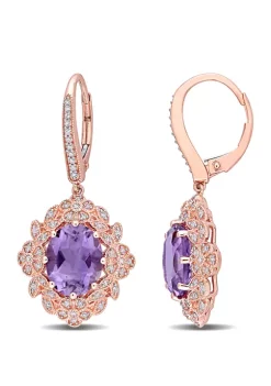Best deal ๐ 4.38 ct. t.w. Amethyst and 3/8 ct. t.w. Diamond Floral Vintage Frame Earrings in 14k Rose Gold by Belk & Co. ๐ฅฐ
