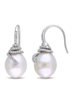 New ๐ 10-10.5 Millimeter South Sea Cultured Pearl and 1/3 ct. t.w. Diamond Spiral Drop Earrings in 14k White Gold by Belk & Co. โญ