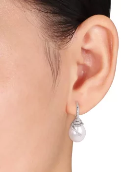 New 🌟 10-10.5 Millimeter South Sea Cultured Pearl and 1/3 ct. t.w. Diamond Spiral Drop Earrings in 14k White Gold by Belk & Co. ⭐ -DealsBelk & Co. Store Belk 39117