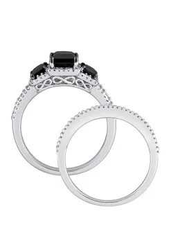 Best Pirce 🤩 1.6 ct. t.w. Black and White Diamond 3 Stone Bridal Set in 10K White Gold by Belk & Co. 🧨 -DealsBelk & Co. Store Belk 39127