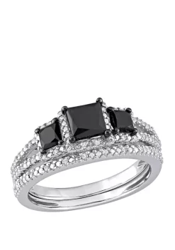 Best Pirce 🤩 1.6 ct. t.w. Black and White Diamond 3 Stone Bridal Set in 10K White Gold by Belk & Co. 🧨 -DealsBelk & Co. Store Belk 39130