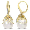 Outlet 😉 12-12.5mm South Sea Cultured Pearl and 1/6 CT TDW Diamond Leverback Earrings in 10k Yellow Gold by Belk & Co. ✔️