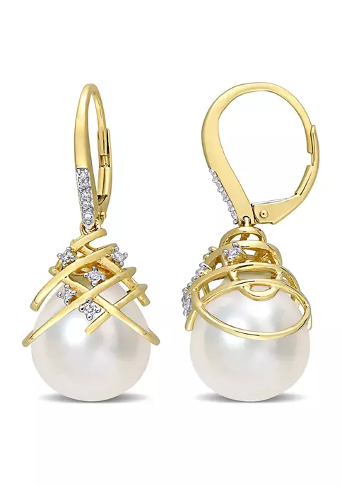 Outlet 😉 12-12.5mm South Sea Cultured Pearl and 1/6 CT TDW Diamond Leverback Earrings in 10k Yellow Gold by Belk & Co. ✔️ 1 Outlet 😉 12-12.5mm South Sea Cultured Pearl and 1/6 CT TDW Diamond Leverback Earrings in 10k Yellow Gold by Belk & Co. ✔️