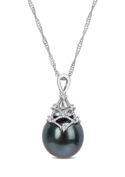 Deals 😉 9-10MM Tahitian Cultured Pearl and Diamond Accent Necklace in 14k White Gold by Belk & Co. 💯 -DealsBelk & Co. Store Belk 39202