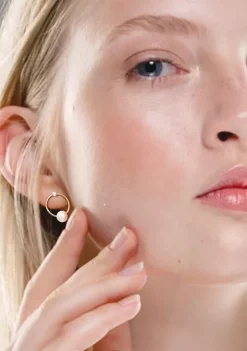 Best Sale 🎁 3-7.5mm Cultured Freshwater Pearl Hoop Earrings in 14k Yellow Gold by Belk & Co. ⭐ -DealsBelk & Co. Store Belk 39226