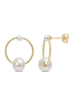 Best Sale 🎁 3-7.5mm Cultured Freshwater Pearl Hoop Earrings in 14k Yellow Gold by Belk & Co. ⭐ -DealsBelk & Co. Store Belk 39227
