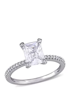 Cheapest ⭐ 2 ct. t.w. Lab Created White Sapphire and 1/10 ct. t.w. Diamond Engagement Ring in 10K White Gold by Belk & Co. 🥰