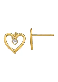 Top 10 🔔 14K Yellow Gold with Rhodium Diamond Cut Heart Post Earrings by Belk & Co. ✨ -DealsBelk & Co. Store Belk 39296