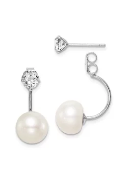 Discount ⌛ Sterling Silver Rhodium-plated 9-10mm Button Freshwater Cultured Pearl Cubic Zirconia Front/Back Earrings by Belk & Co. 🥰 -DealsBelk & Co. Store Belk 39308