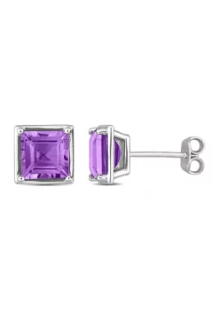 Hot Sale 🌟 3 CT TGW Amethyst Bezel Style Square Stud Earrings in Sterling Silver by Belk & Co. 👍