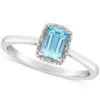 Buy 🧨 Sterling Silver 6x4mm Emerald Cut Blue Topaz Diamond Accent Halo Ring by Belk & Co. ⌛