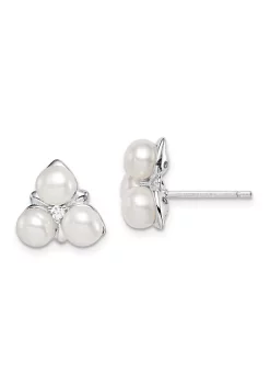 Cheap 💯 Sterling Silver Rhodium-plated-plated Imitation Shell 3-Pearl Cubic Zirconia Post Earrings by Belk & Co. 😍