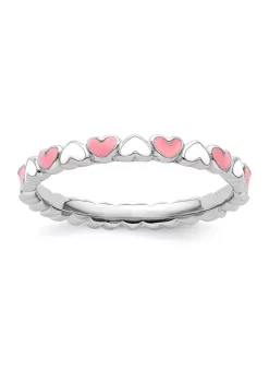 Wholesale ๐ Sterling Silver Stackable Expressions Pink and White Enamel Heart Ring by Belk & Co. ๐