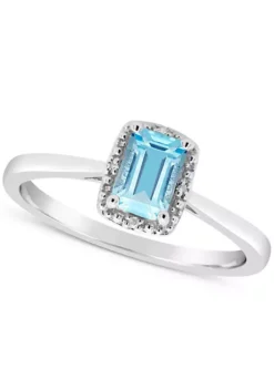 Buy 🧨 Sterling Silver 6x4mm Emerald Cut Blue Topaz Diamond Accent Halo Ring by Belk & Co. ⌛ -DealsBelk & Co. Store Belk 3935