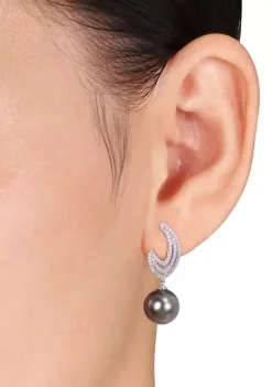 Promo ✔️ 10-10.5 Millimeter Tahitian Cultured and 3/8 ct. t.w. Diamond Pearl Layered Flame Drop Earrings in 14k White Gold by Belk & Co. 🥰 -DealsBelk & Co. Store Belk 39380