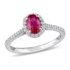 Best Sale 😍 7/8 ct. t.w. Oval Shape Ruby and 1/4 ct. t.w. Diamond Halo Ring in 14k White Gold by Belk & Co. 🎁